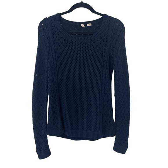 Anthropologie Moth Open Knit Pullover Crewneck Sweater Navy Blue Womens XS - Picture 1 of 6